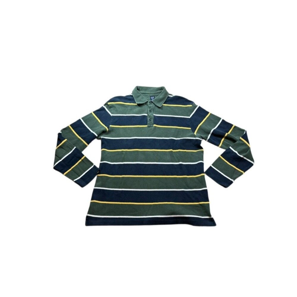 Vtg GAP Cotton Polo Shirt Men's Size Medium Long Sleeve Y2K Preppy Pique Stripe